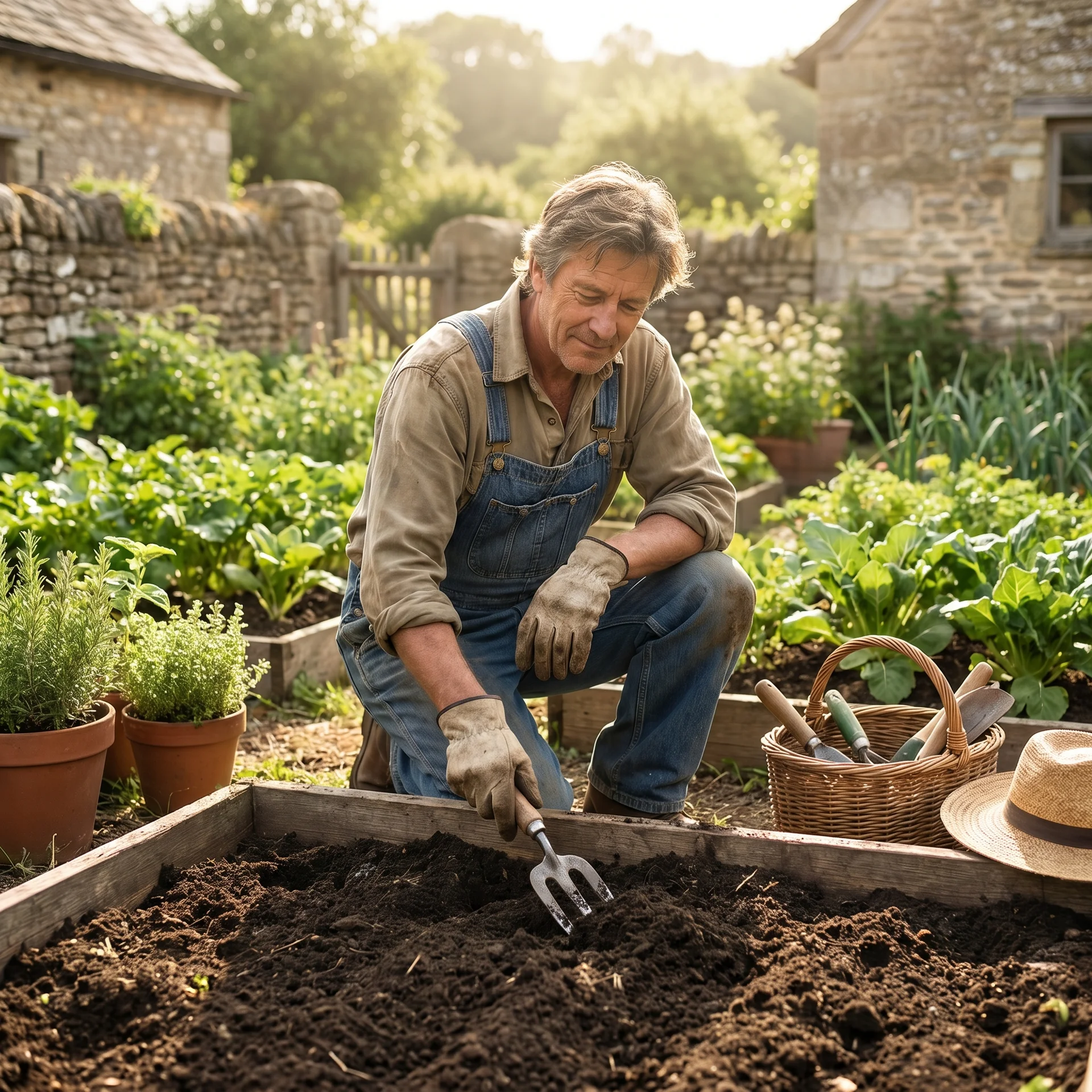 Persona che prepara il terreno nell'orto